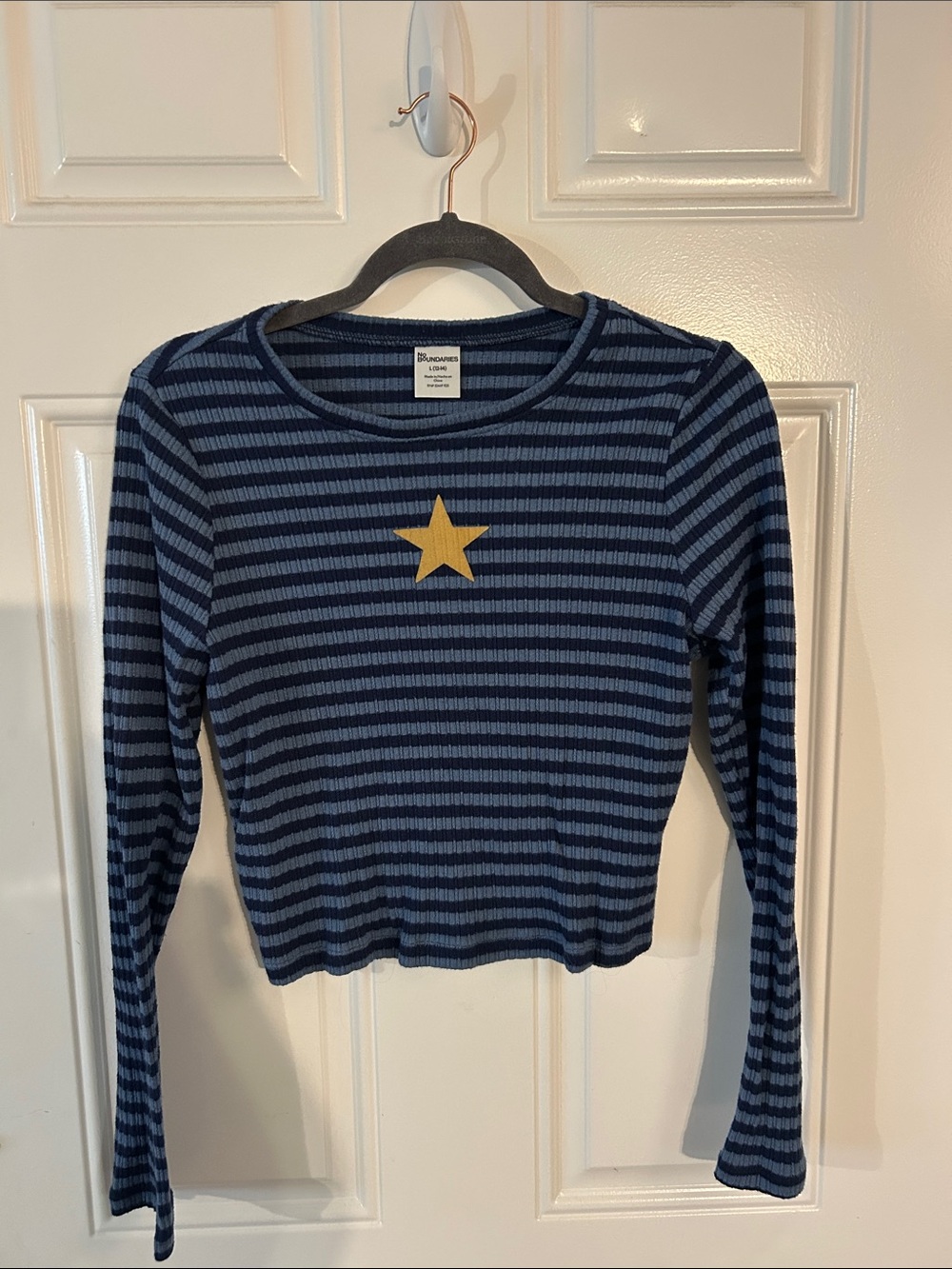 No Boundaries Navy and Dark Blue Striped Long-Sleeve Top with Yellow Star